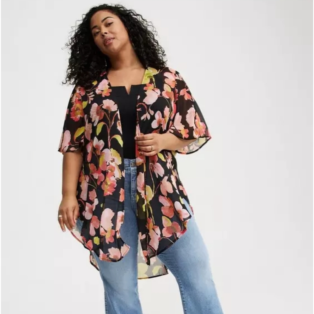 Torrid Floral Shirttail Chiffon Kimono